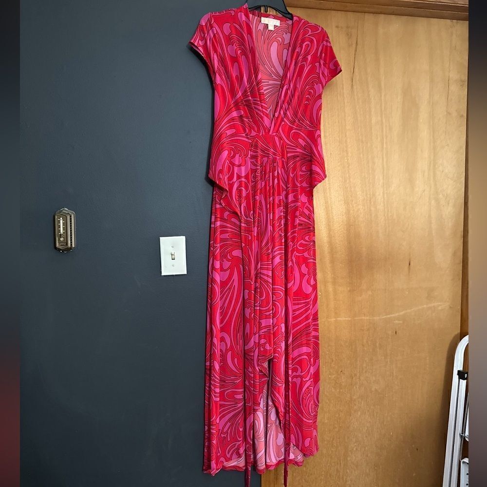 Michael by Michael Kors High Low Faux Wrap Front Dress Pink and Red & EUC Size 8